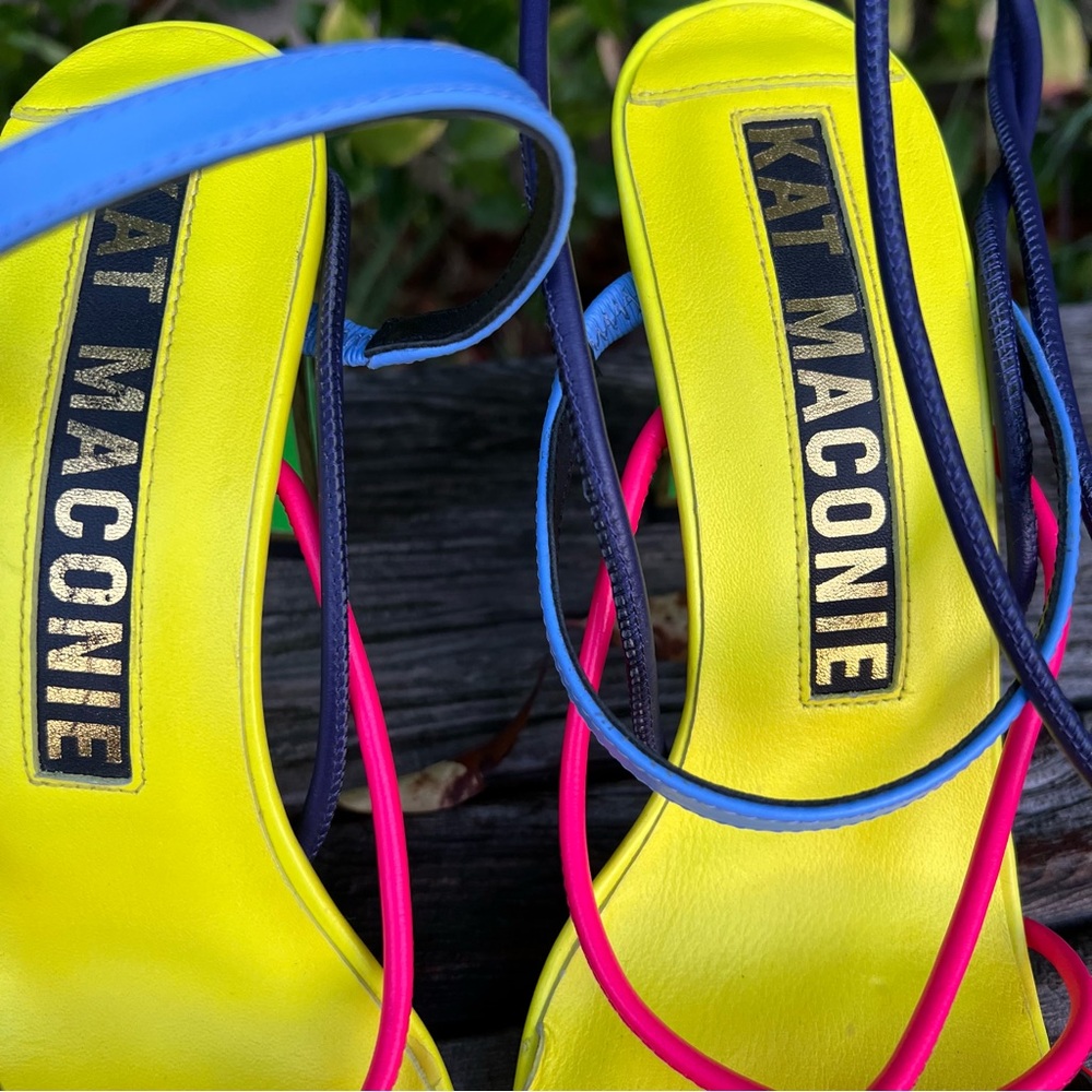Kat Maconie Ashleigh Neon Yellow Pink Strappy Heels - Picture 6 of 14